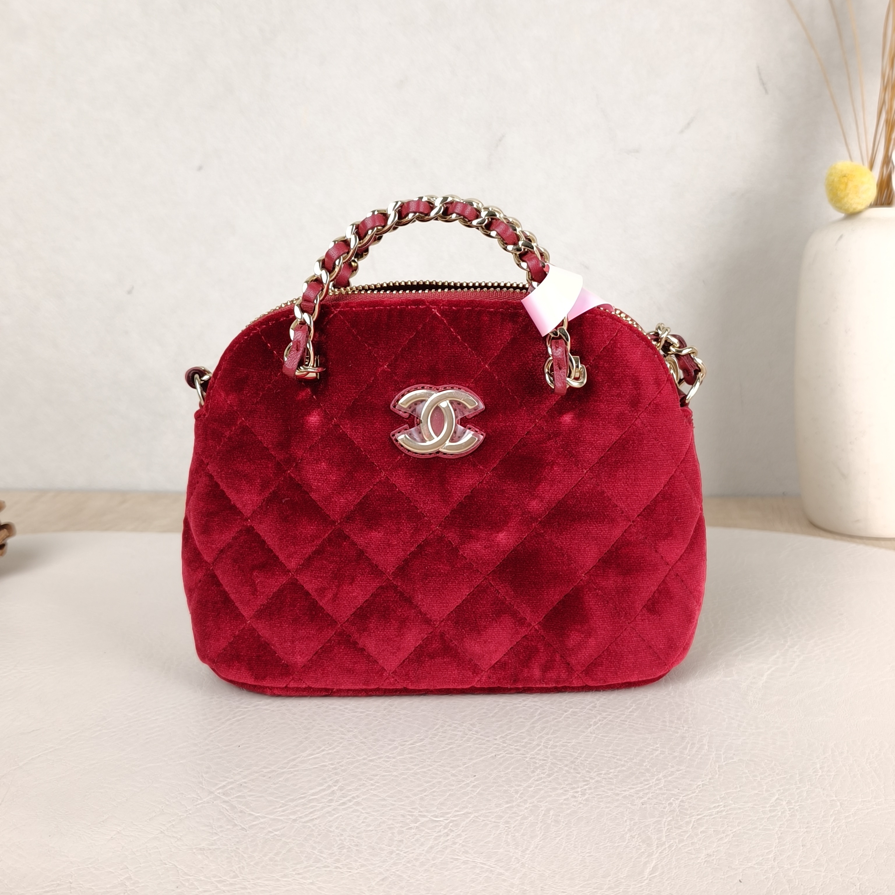 Chanel Crossbody Bag24s Bowling Bag Red Velvetmini16 × 5.5 × 11 cm