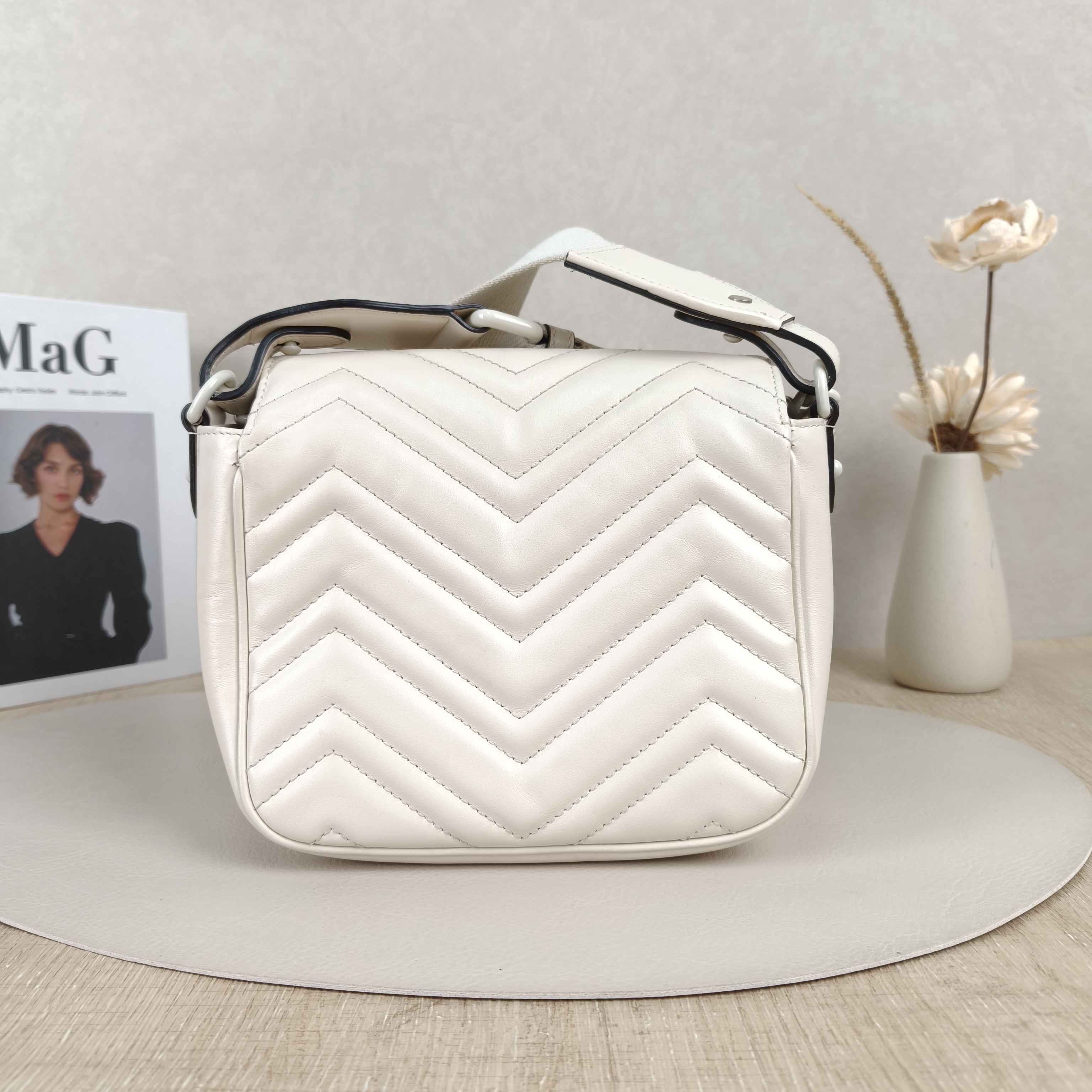 GUCCI Crossbody Bag GG Marmont Marmont White Calfskin18 × 8 × 15 cm — cover view 8 of 8