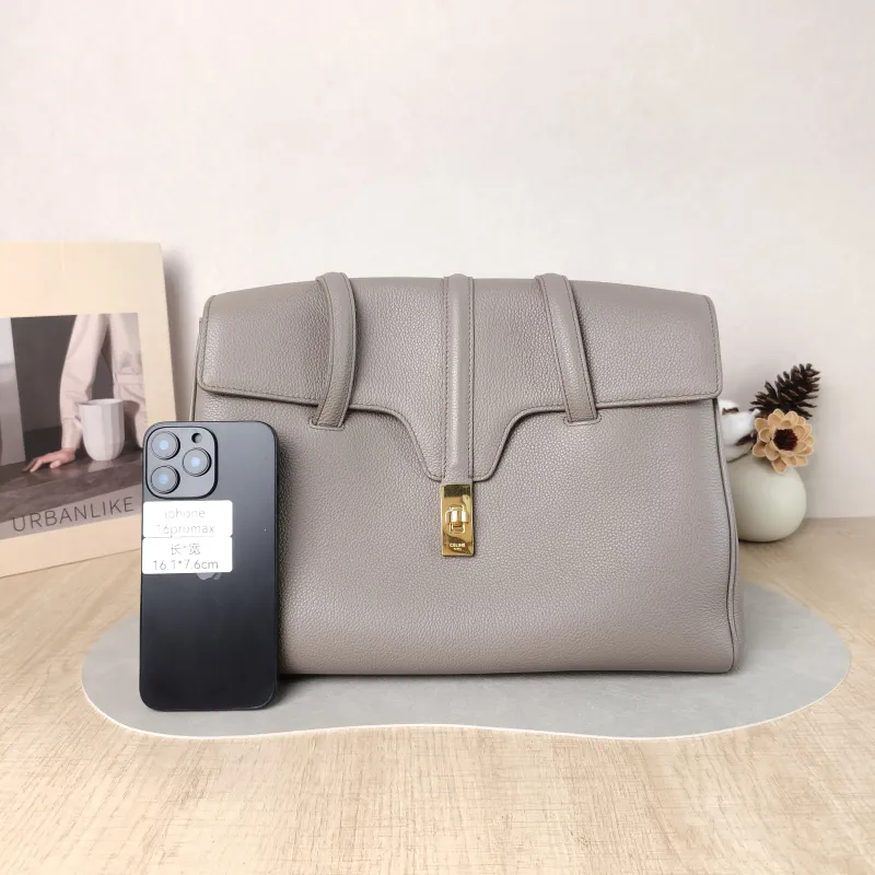 CELINE Shoulder Bag Soft 16Shoulder Bag Grey Calfskin Medium 32 × 15 × 24 cm — cover view 3 of 5