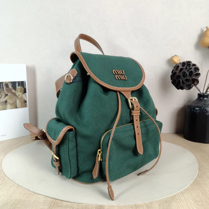 Miumiu Backpack Backpack Green Canvas Large 25 × 12.5 × 29.5 cm — cover view 5 of 6