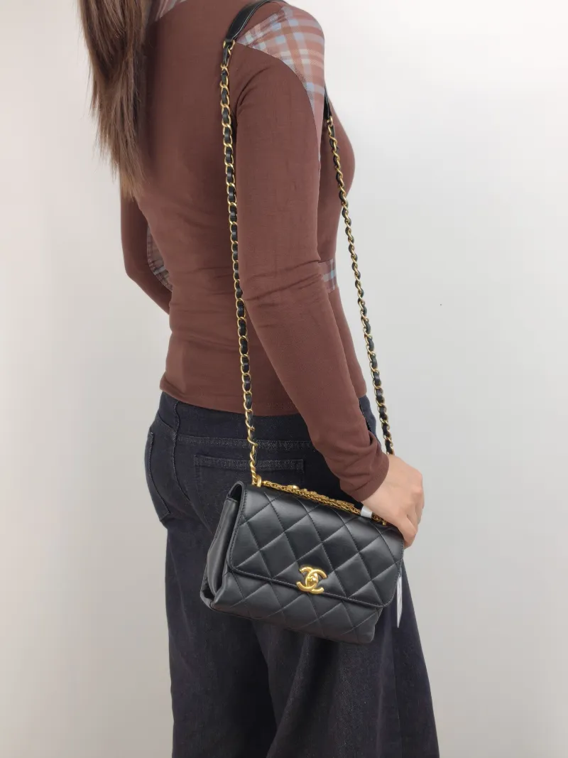 Chanel Crossbody Bag Crossbody Bag Black with Gold-Tone Hardware Lambskin Mini 20 × 6.5 × 13 cm — on-model view 1 of 3