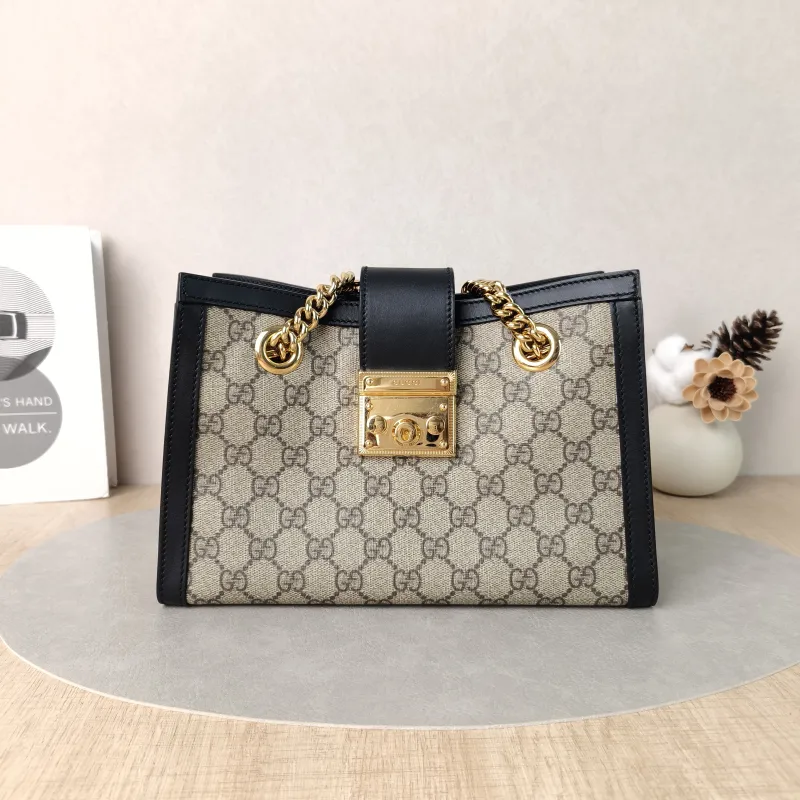 GUCCI Shoulder Bag Padlock Tote Black Monogram PVC Medium26 × 10 × 18 cm