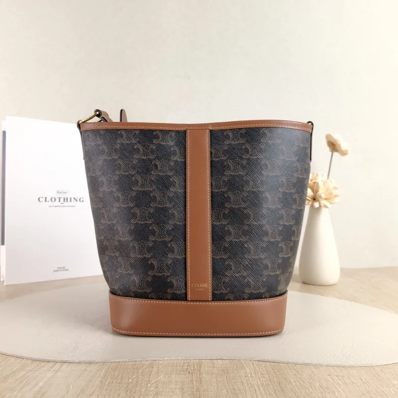 CELINE Crossbody Bag Triomphe Bucket Bag Monogram PVC Small 22 × 13 × 26 cm