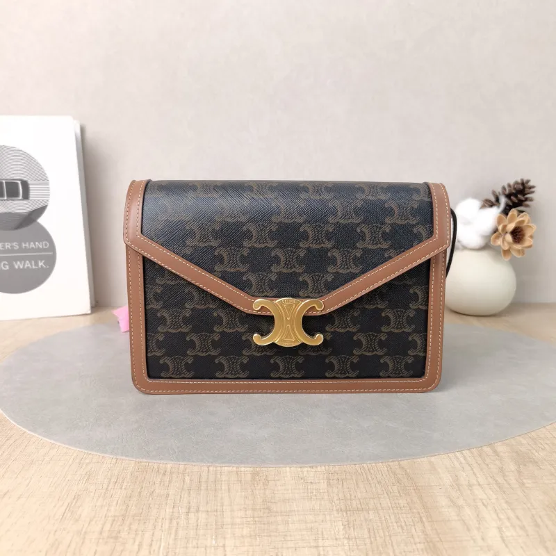 CELINE Crossbody Bag ENVELOPPE TRIOMPHE Monogram PVC Medium 22 × 5 × 15 cm