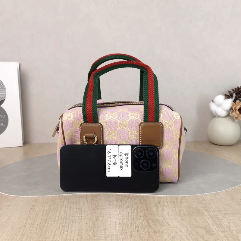 GUCCI Top Handle Bag Ophidia Pink Canvas One Size 20 × 12 × 13 cm — cover view 4 of 5