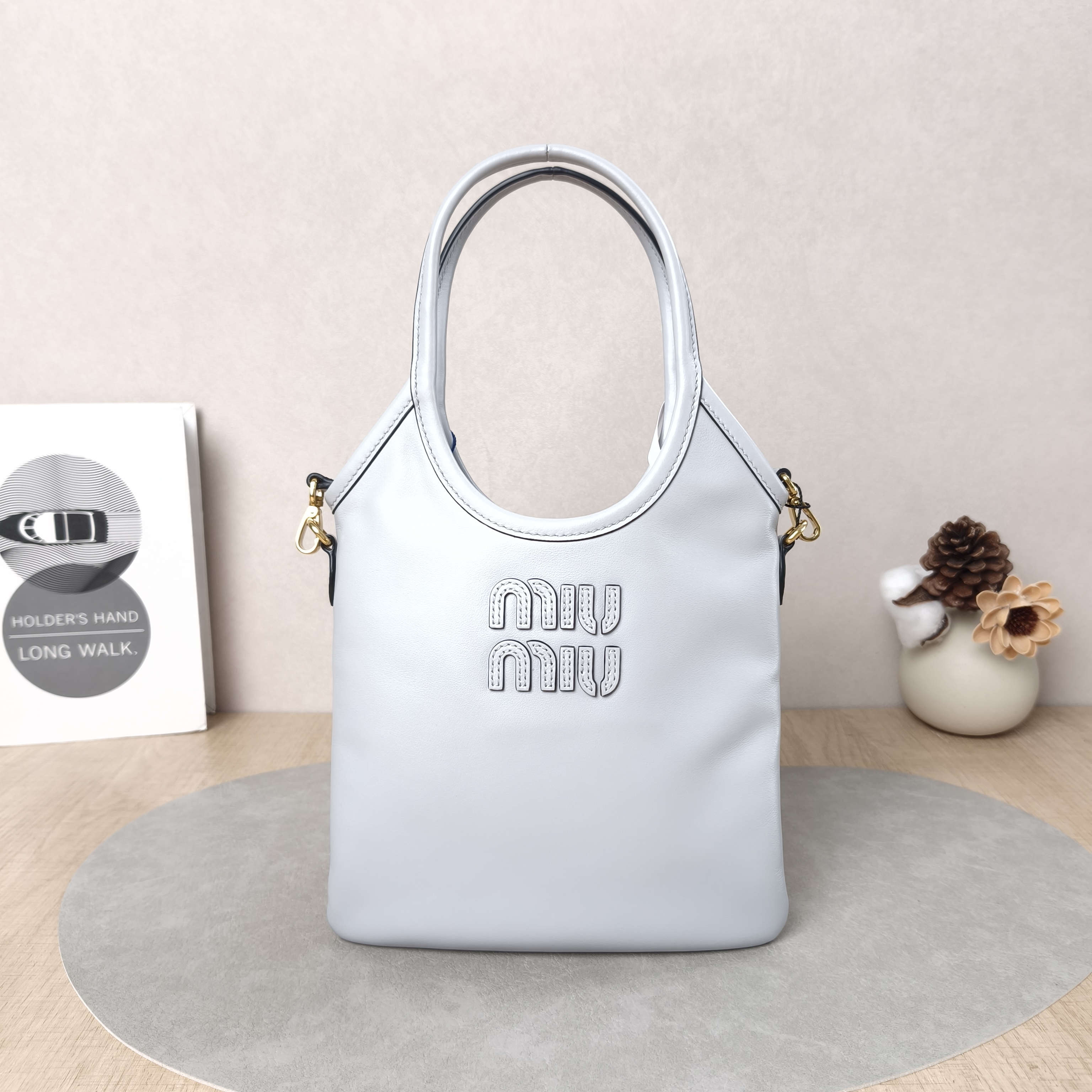 Miumiu Shoulder Bag IVY Tote Shopping Tote Blue Calfskinmini20*24