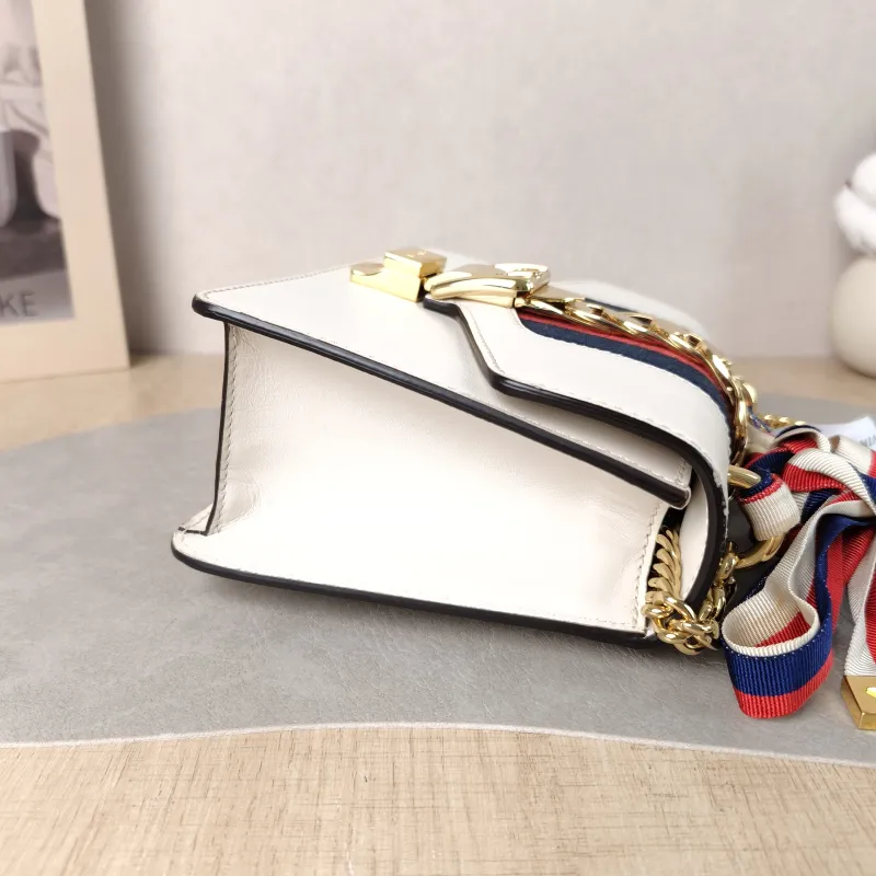 GUCCI Shoulder Bag Sylvie Shoulder Strap Edition White CC alfskin Mini 19 × 8 × 14 cm — detail view 9 of 12