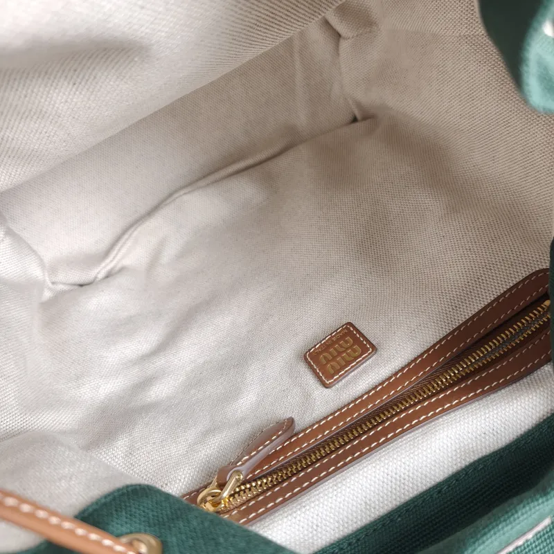 Miumiu Backpack Backpack Green Canvas Large 25 × 12.5 × 29.5 cm — detail view 6 of 12