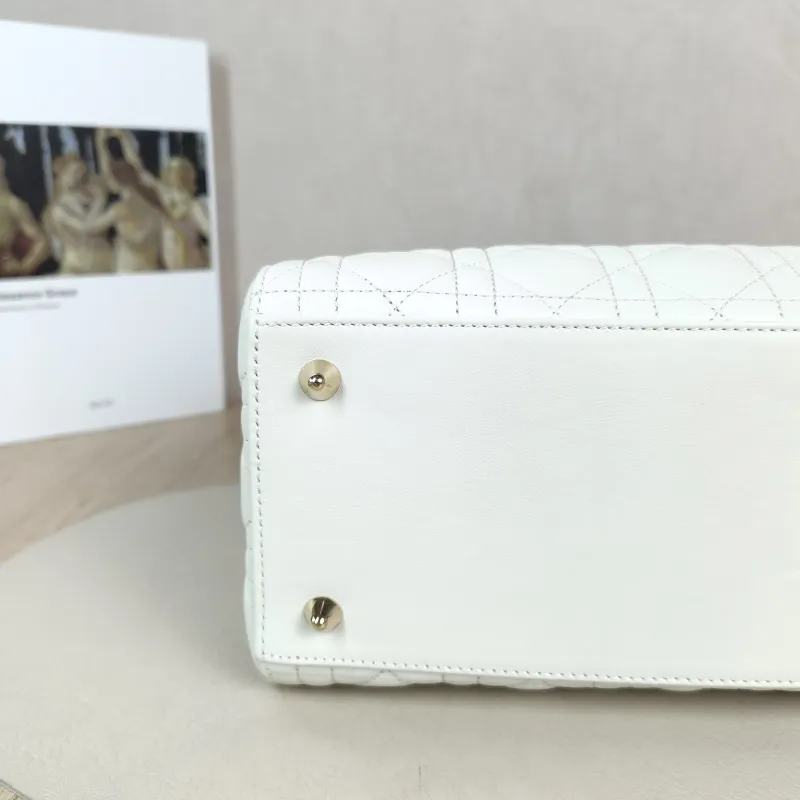 DIOR Top Handle Bag Lady Lady Dior Bag White Calfskin Medium Edition 24 × 12 × 21 cm — detail view 7 of 13