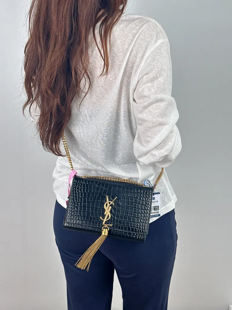 SAINT LAURENT Crossbody Bag KATE Edition Black Calfskin Small 20 × 5 × 12.5 cm — on-model view 2 of 2