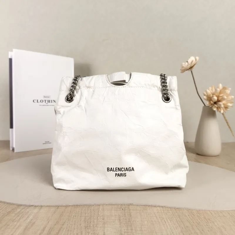 BALENCIAGA Crossbody Bag Crush White Waxed Leather BB20 × 7 × 20 cm