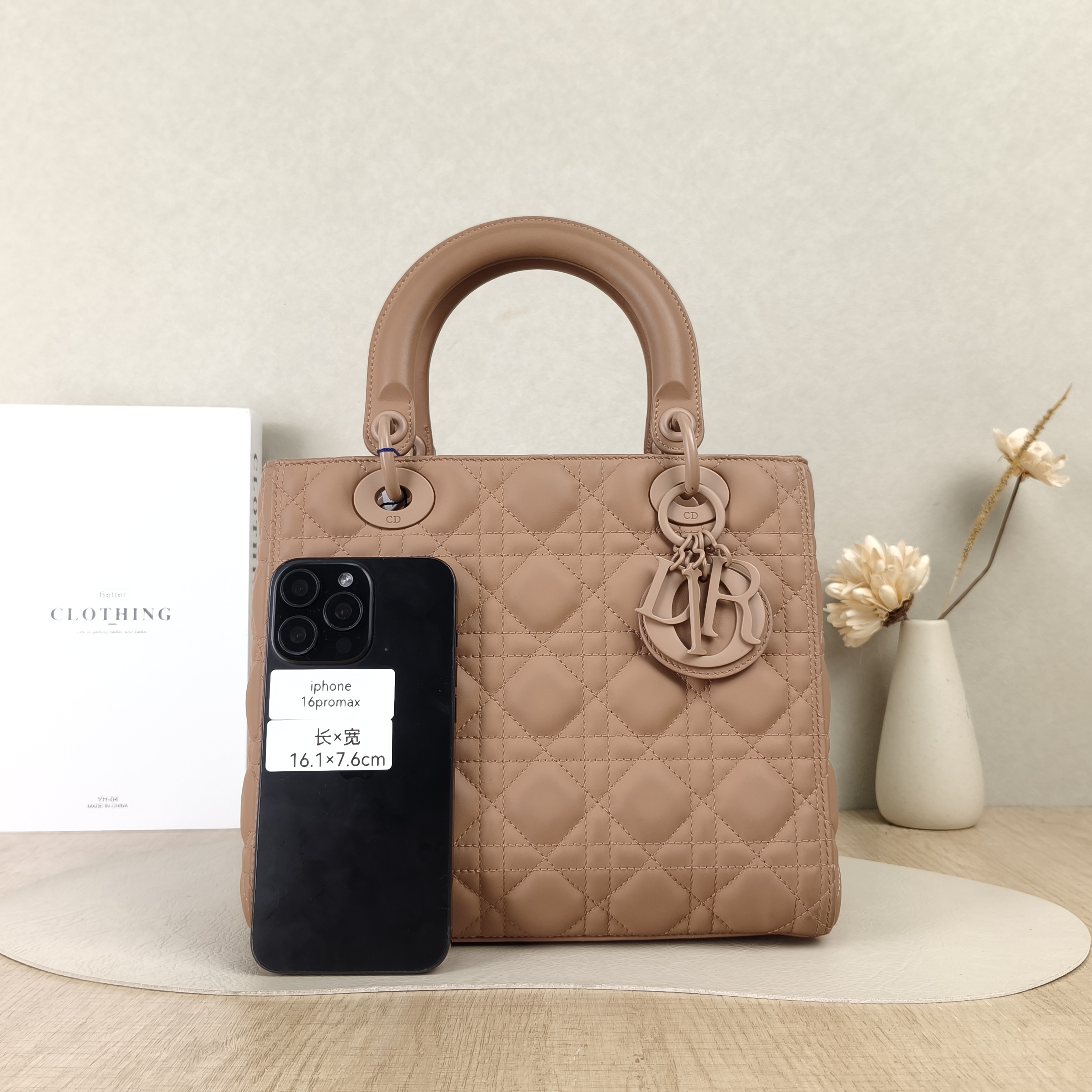 DIOR Top Handle Bag Lady Lady Dior Bag Pink Calfskin Medium24 × 12 × 21 cm — cover view 3 of 5