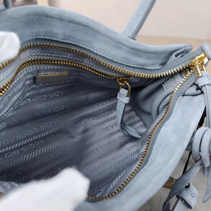 PRADA Top Handle Bag Bonnie Soft Lux Blue Suede Mini 23.5 × 9 × 12 cm — detail view 5 of 12