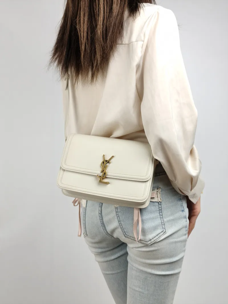 SAINT LAURENT Crossbody Bag Solferino Box Shoulder Bag White Calfskin 23 × 5.5 × 16 cm — on-model view 2 of 2