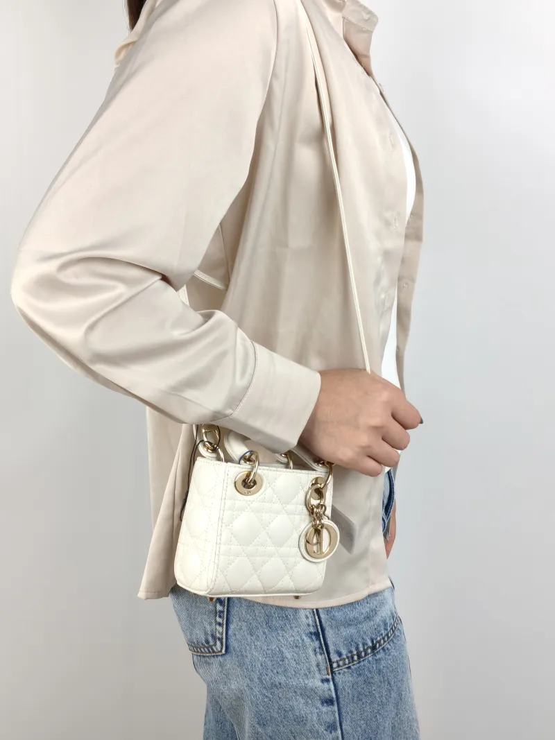 DIOR Crossbody Bag Lady Lady Dior Bag White Lambskin Mini 12 × 5 × 10 cm — on-model view 2 of 3