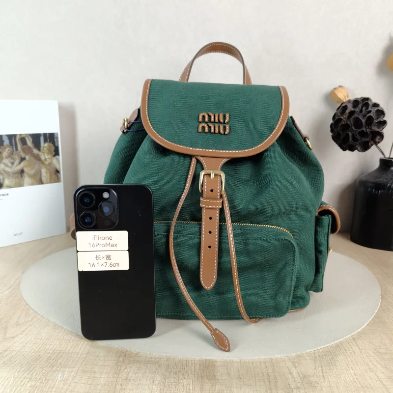Miumiu Backpack Backpack Green Canvas Large 25 × 12.5 × 29.5 cm — cover view 2 of 6
