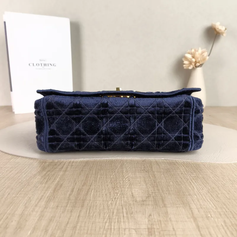 DIOR Crossbody Bag Caro Chain Bag Blue Velvet Medium 25.5 × 9 × 15.5 cm — cover view 3 of 5