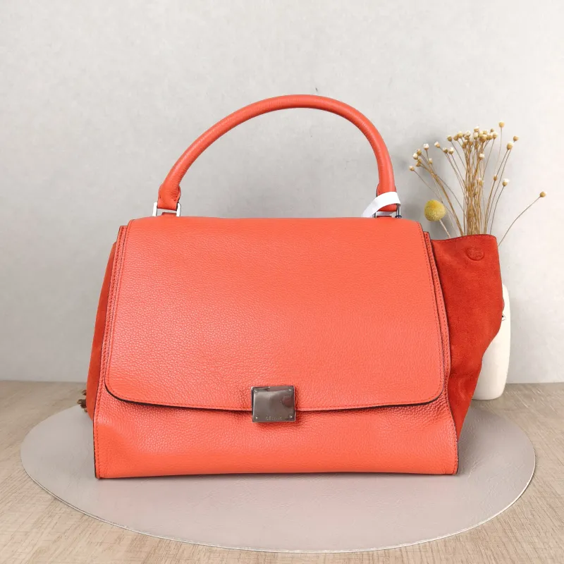 CELINE Crossbody Bag Trapeze Red Calfskin 30 × 17 × 23 cm