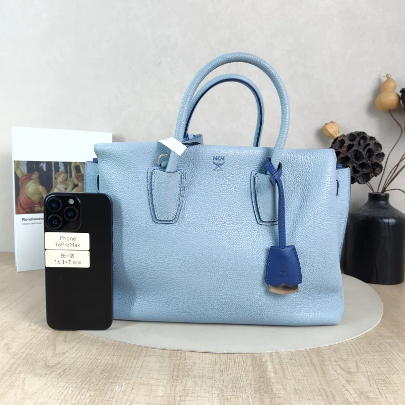 MCM Shoulder Bag Tote Bag Blue Calfskin Large34 × 15 × 22 cm — cover view 2 of 5