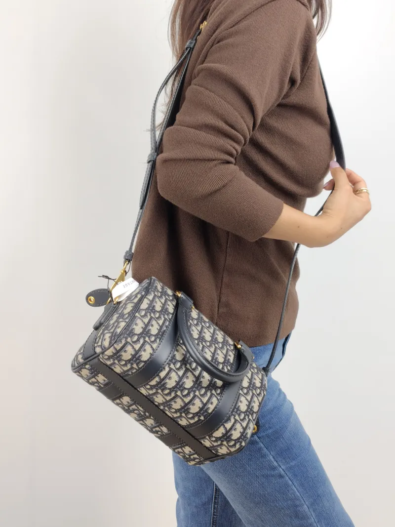 DIOR Crossbody Bag Groove 20 Top Handle Bag Blue Canvas Small 20.5 × 12 × 13.5 cm — on-model view 2 of 3