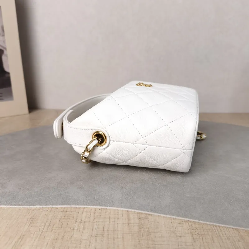 Chanel Crossbody Bag Crossbody Bag White Gold-Tone Hardware Grained Calfskin One Size 21.5 × 7.5 × 19 cm — detail view 5 of 13