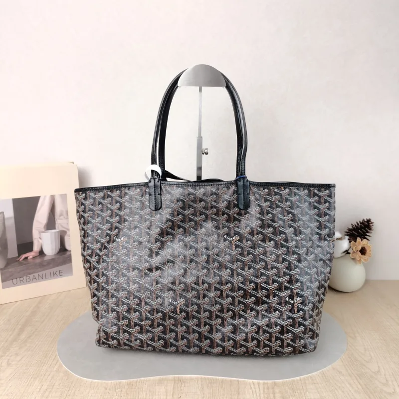 GOYARD Shoulder Bag SAINT LOUIS Shopping Tote Black ine Canvas Small 34 × 15 × 28 cm Conditioned