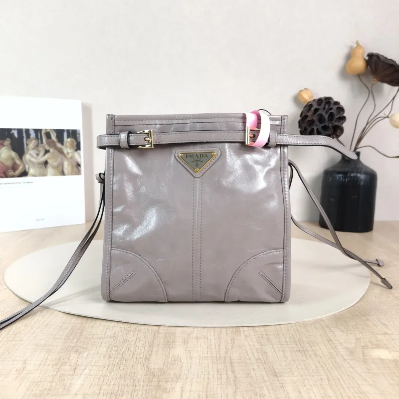 PRADA Shoulder Bag Bonnie Shoulder Bag Grey Waxed Leather Calfskin Mini 19.5 × 7 × 20 cm