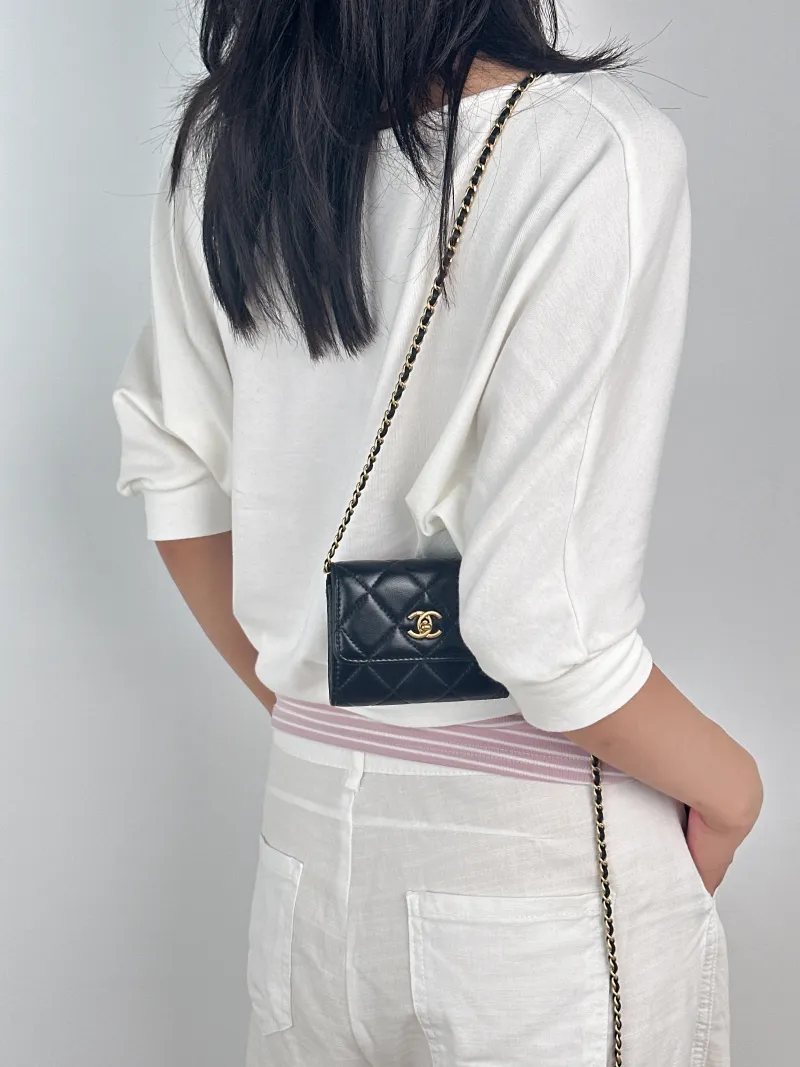 Chanel Crossbody Bag Crossbody Bag Black Lambskin One Size11 × 2 × 9 cm — on-model view 1 of 3