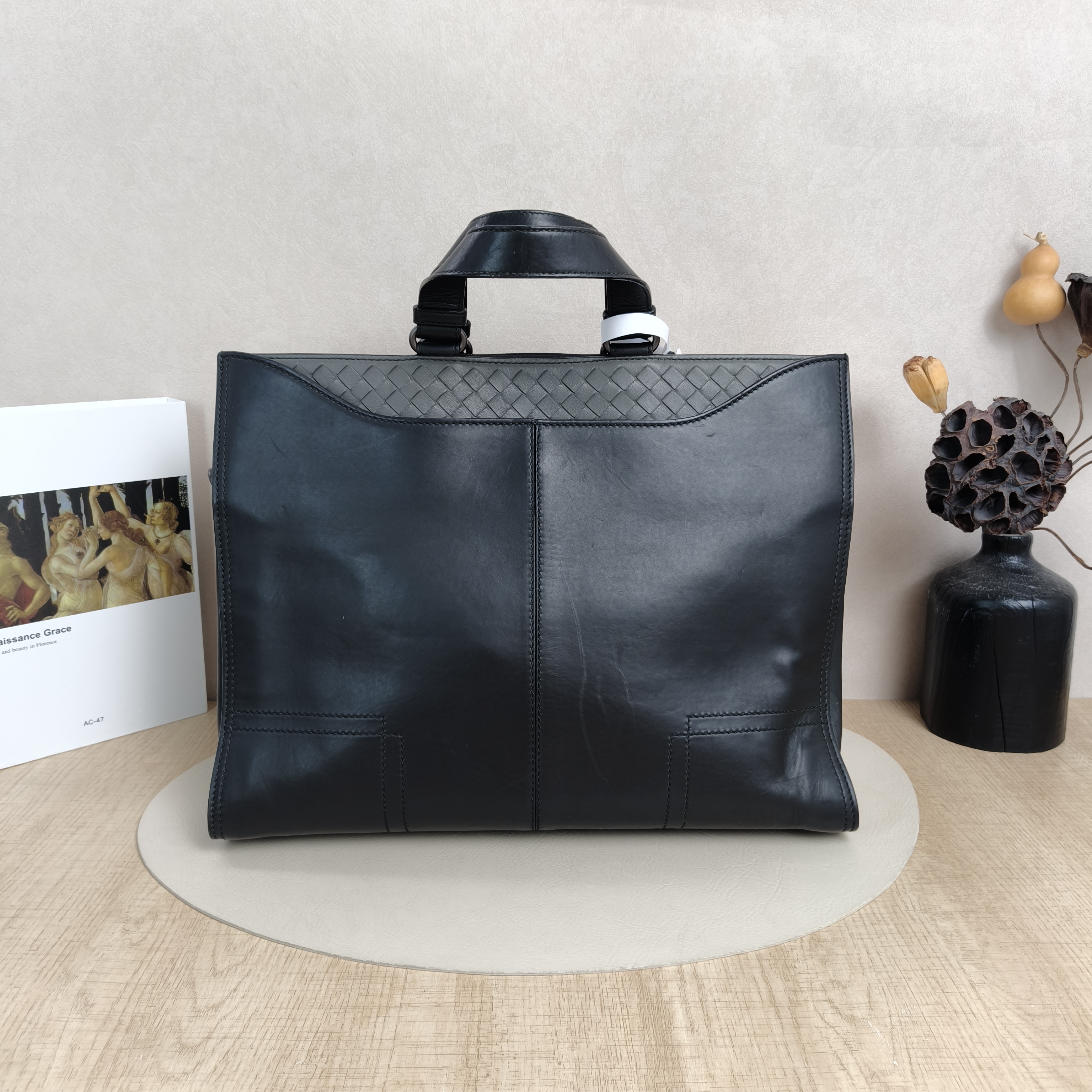 Bottega Veneta Top Handle Bag Black · Grey Calfskin One Size38 × 7 × 29 cm — cover view 5 of 5