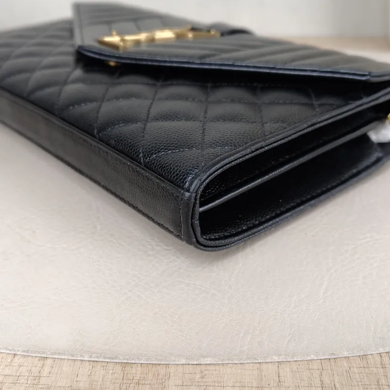 SAINT LAURENT Crossbody Bag ENVELOPE Black Grained Calfskin Small 21 × 6 × 13 cm — detail view 7 of 11