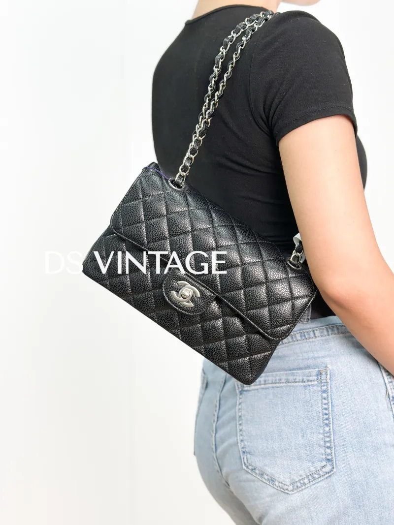 Chanel Crossbody Bag Classic Flap CF Black Grained Calfskin Small 23 × 6 × 14.5 cm Conditioned — on-model view 2 of 4