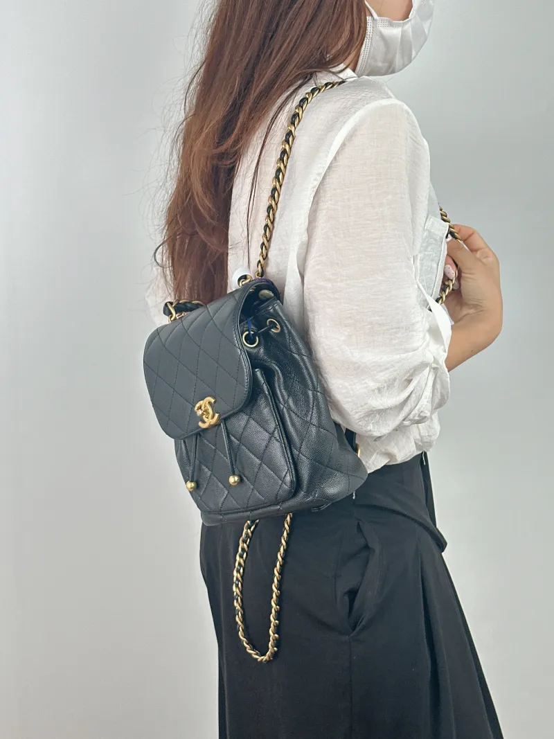 Chanel Backpack Backpack Black Grained Calfskin Small 19 × 9.5 × 21.5 cm — on-model view 3 of 3