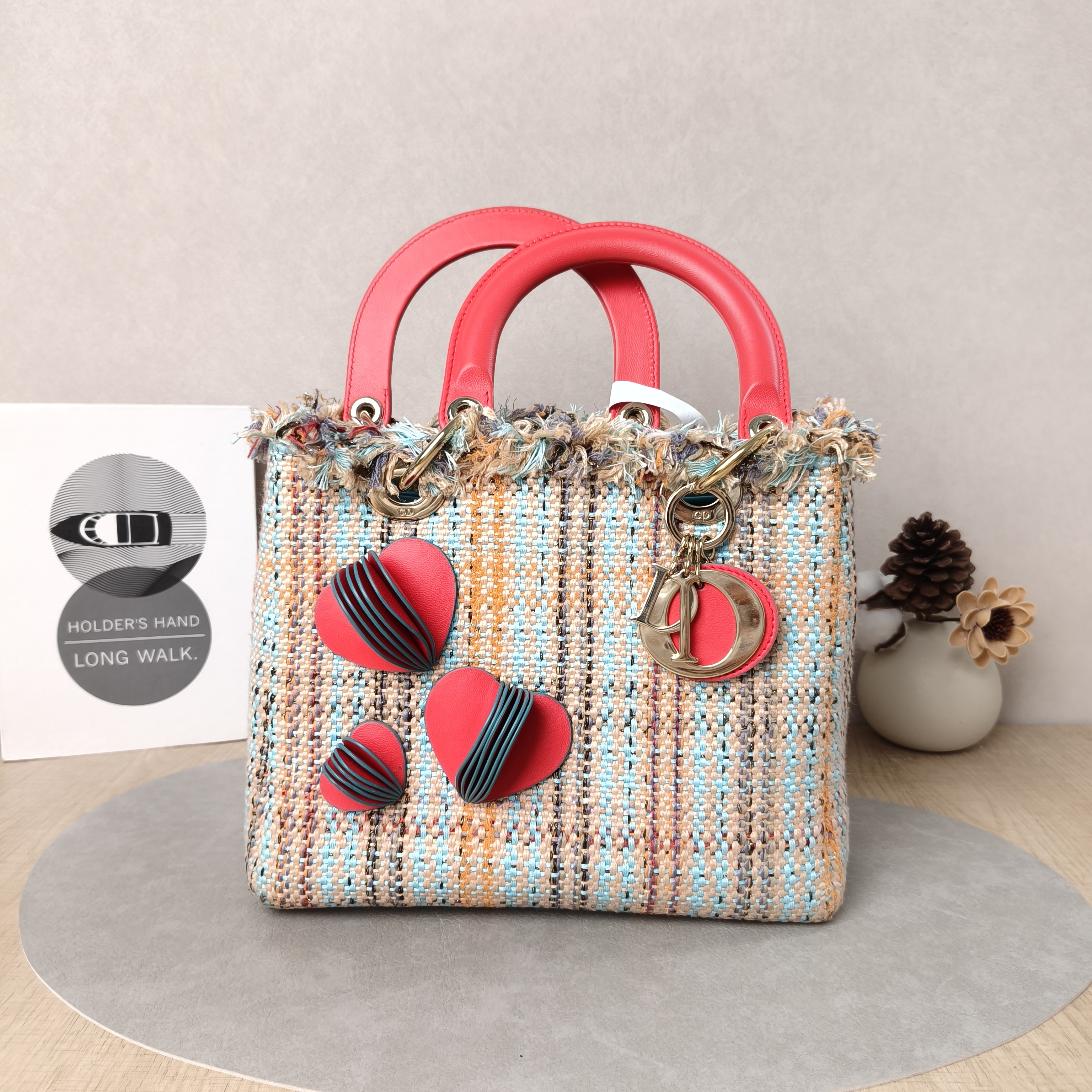 DIOR Top Handle Bag Lady Lady Dior Bag Red Calfskin Colorblock Medium 24 × 12 × 21 cm