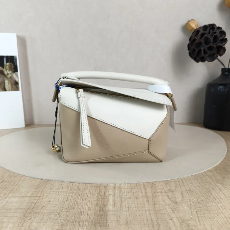 LOEWE Crossbody Bag Puzzle Beige Taupe Calfskin Mini 18 × 8 × 12.5 cm