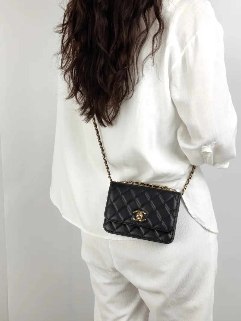 Chanel Crossbody Bag trendy cc woc Black Lambskin Mini 15.5 × 4 × 11 cm 30 — on-model view 2 of 2