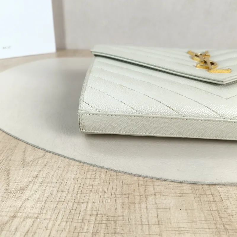 SAINT LAURENT Crossbody Bag CASSANDRE ENVELOPE White Calfskin 22.5 × 4 × 14 cm — detail view 11 of 13