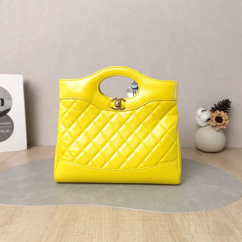 Chanel Crossbody Bag 31Bag Yellow Waxed Leather Mini 23 × 5.5 × 22 cm