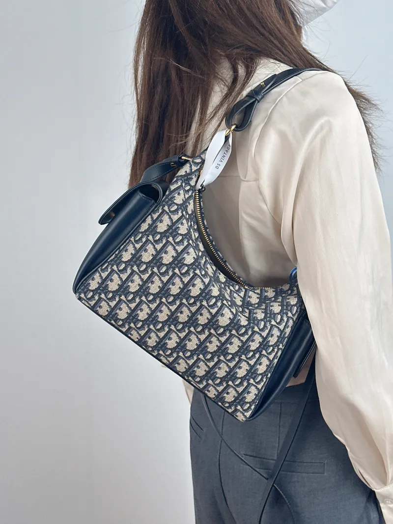 DIOR Top Handle Bag D-Dream Blue Canvas Medium 28 × 10 × 16 cm — on-model view 1 of 2