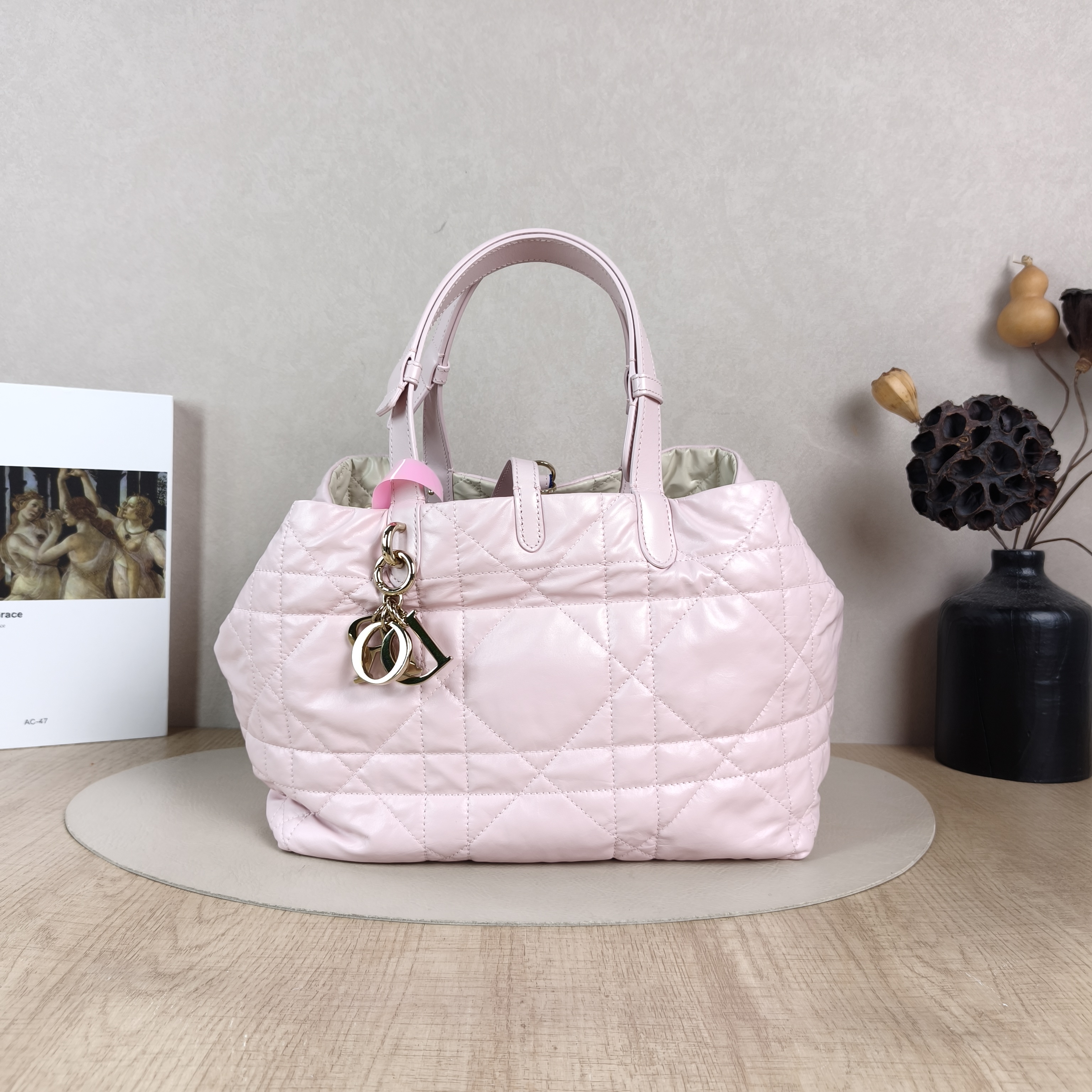 DIOR Top Handle Bag TOUJOURS Pink White Calfskin Medium28.5 × 17 × 21.5 cm