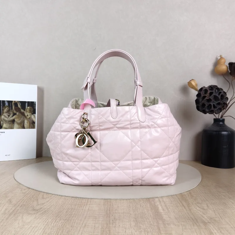 DIOR Top Handle Bag TOUJOURS Pink White Calfskin Medium28.5 × 17 × 21.5 cm