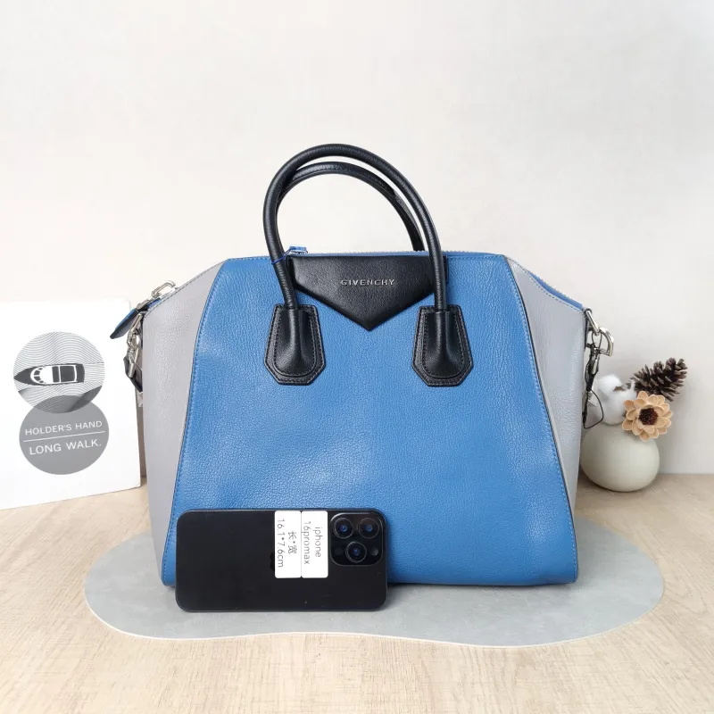 GIVENCHY Top Handle Bag tote Blue Grey Calfskin 33.5 × 18 × 28 cm — cover view 3 of 5