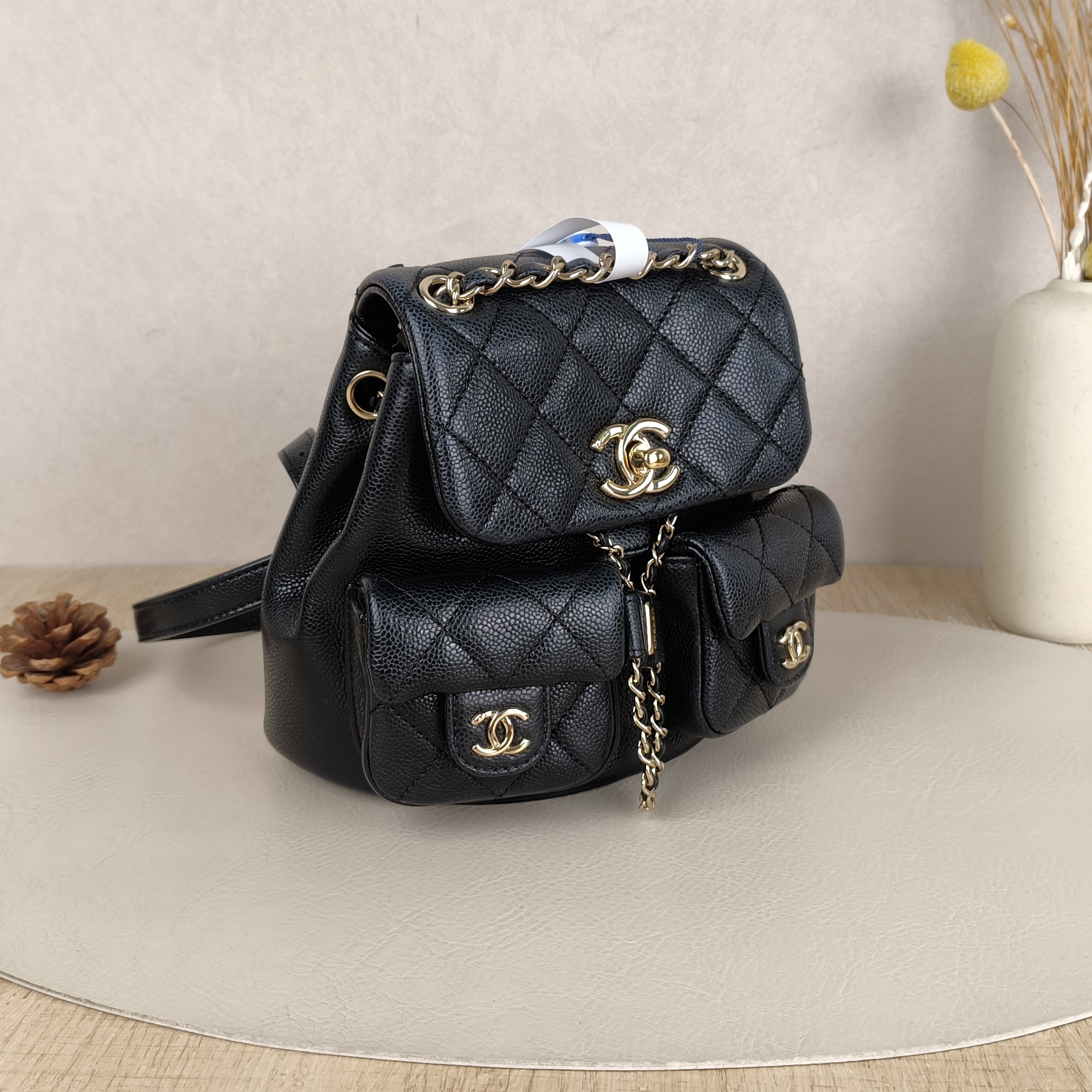 Chanel duma Small Black with Gold-Tone Hardware Grained Calfskin Microchip Edition · Box Dust Bag · 16.5 × 10 × 17.5 cm — cover view 7 of 9