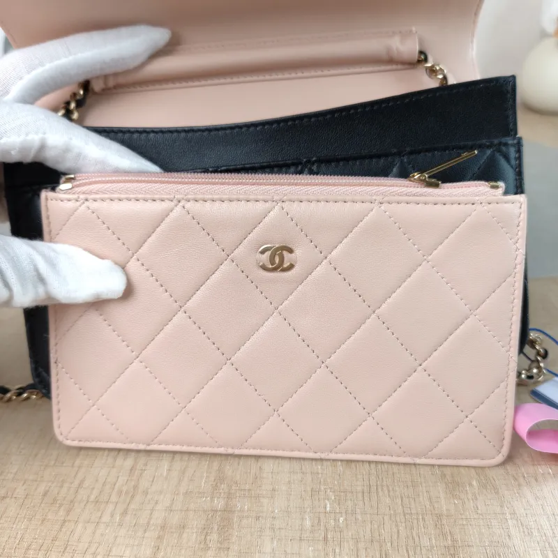 Chanel Crossbody Bag Classic Flap WOC CF WOCWOC Bag Black Pink Lambskin One Size 19 × 4 × 12.5 cm — detail view 7 of 14