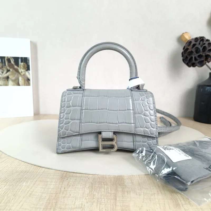 BALENCIAGA Crossbody Bag Hourglass Hourglass Bag Grey Calfskin Mini 19 × 6.5 × 12 cm — cover view 4 of 6