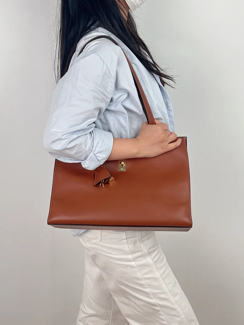 CELINE Shoulder Bag Cabas 16 Tote Bag Caramel Calfskin Large 37 × 14 × 26 cm — on-model view 1 of 2