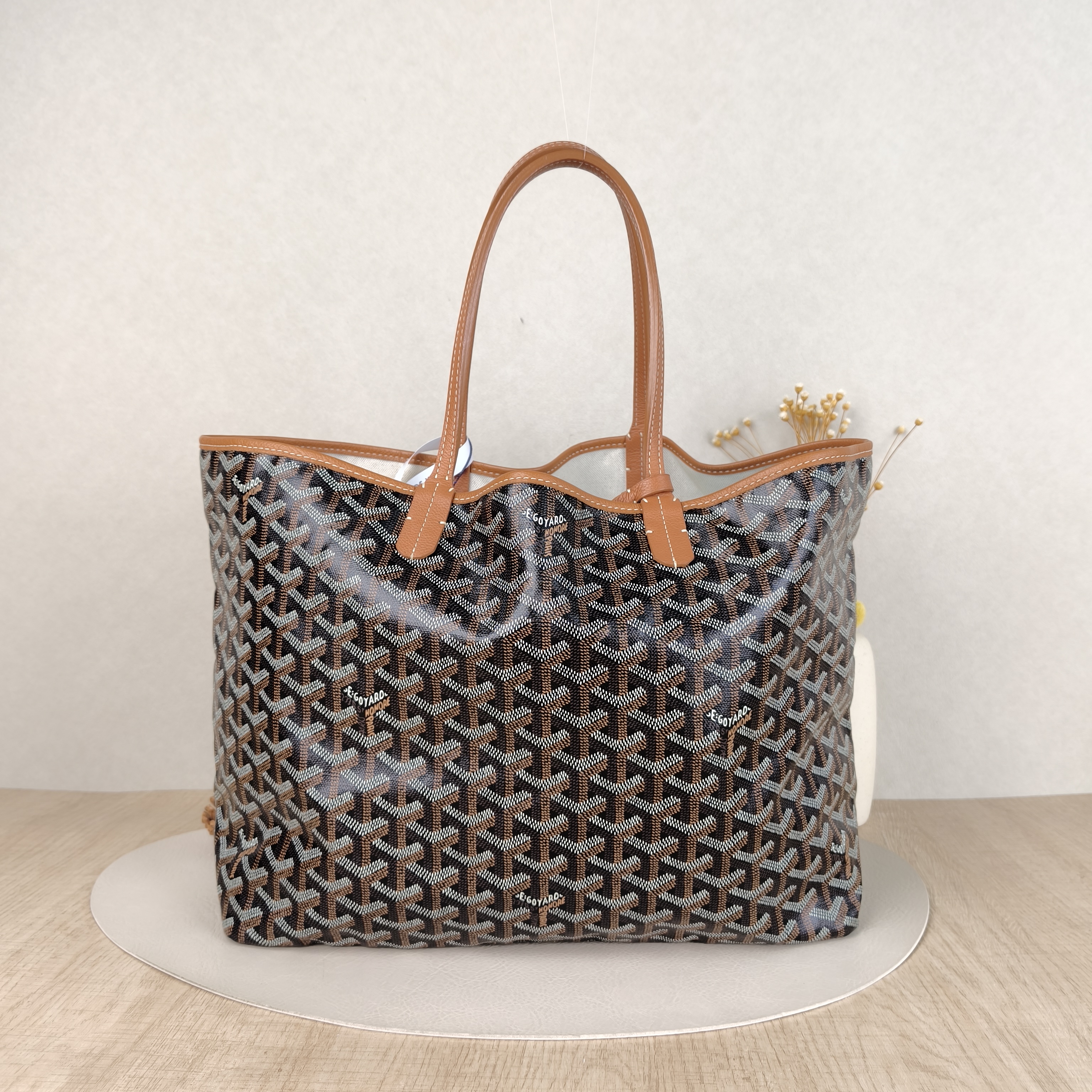 GOYARD Shoulder Bag SAINT LOUIS Shopping Tote Brown ine Canvas Small34 × 15 × 28 cm