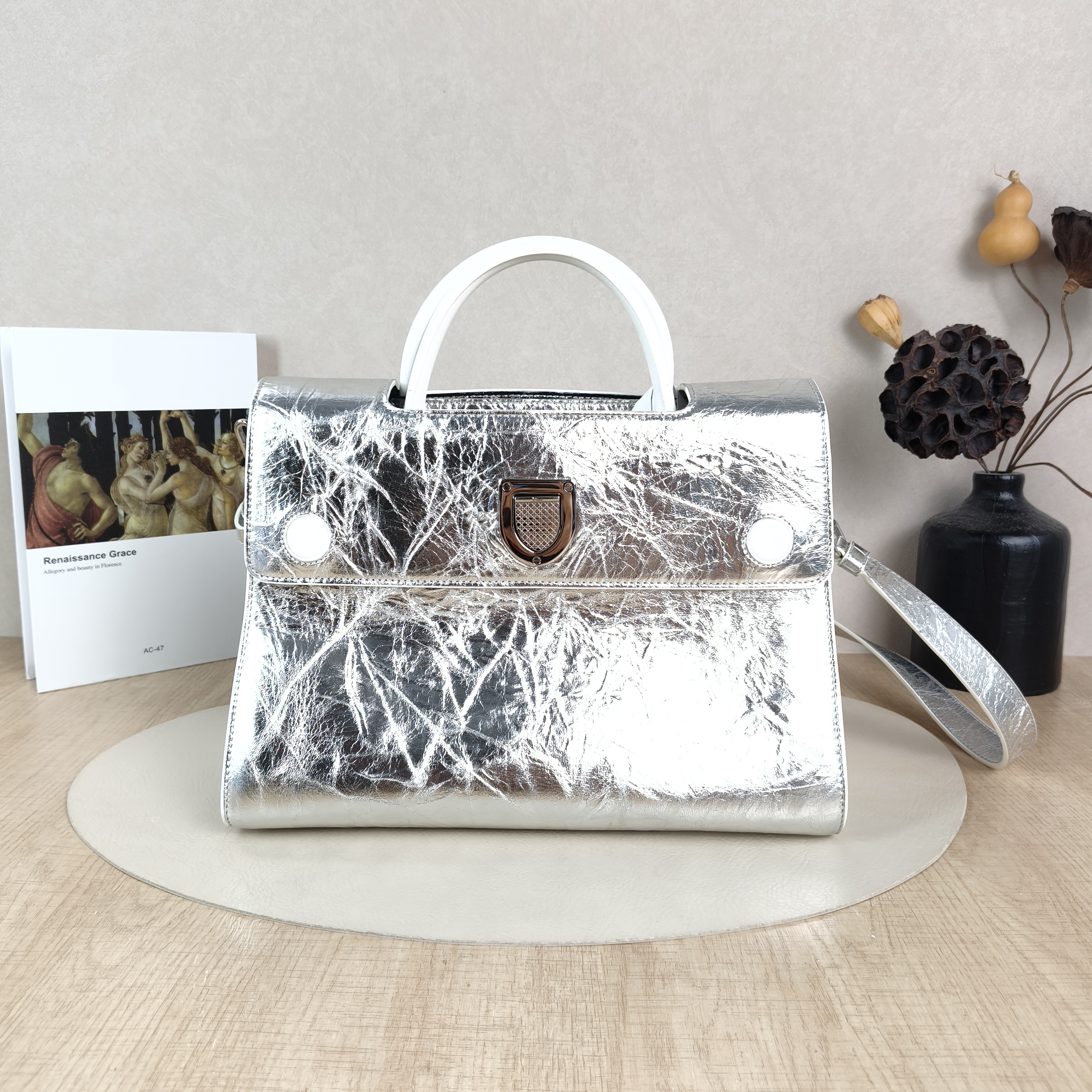DIOR Top Handle Bag ever Silver Waxed Leather Medium30 × 16 × 23 cm