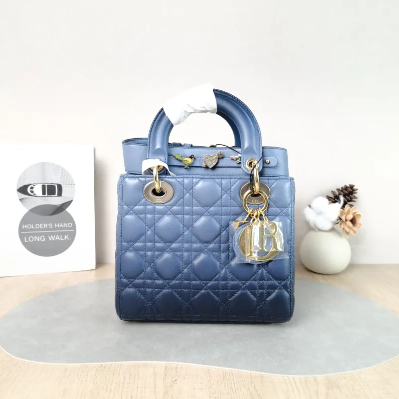 DIOR Top Handle Bag Lady Lady Dior Bag Blue Lambskin Small20 × 8 × 18 cm