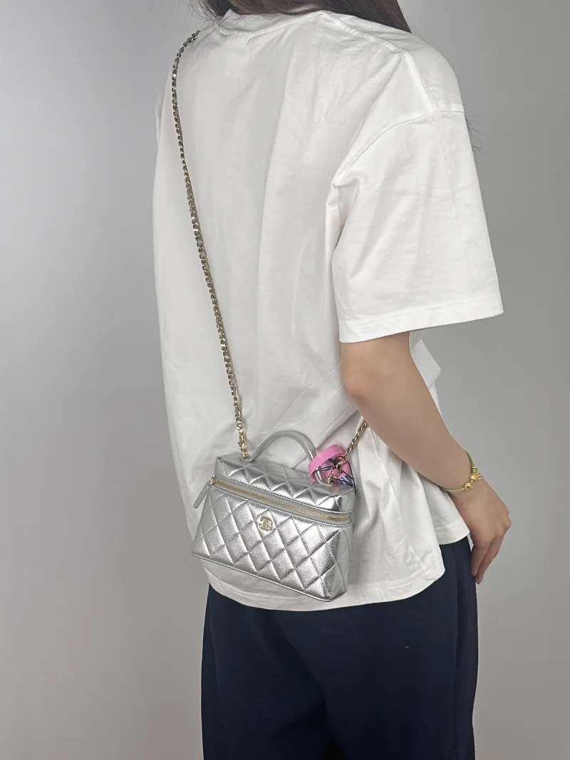 Chanel Crossbody Baglp Box Bag Top Handle Crossbody Bag Silver Grained Calfskin One Size19.5 × 5 × 17 cm — on-model view 1 of 2