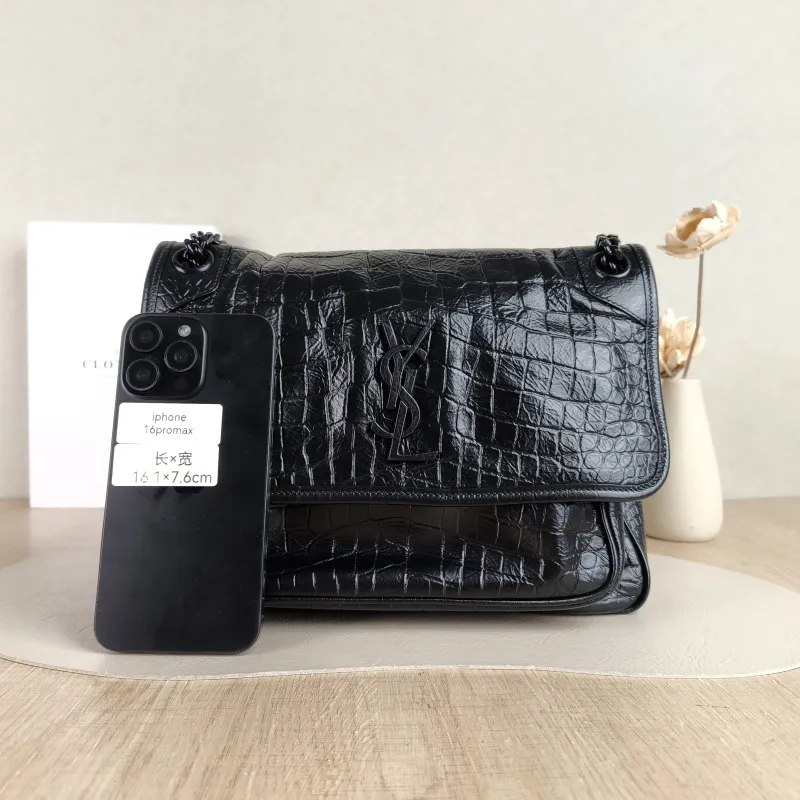 SAINT LAURENT Crossbody Bag Niki Black Waxed Leather Calfskin Medium 28 × 8.5 × 20 cm — cover view 4 of 5